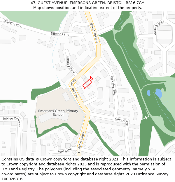 47, GUEST AVENUE, EMERSONS GREEN, BRISTOL, BS16 7GA: Location map and indicative extent of plot