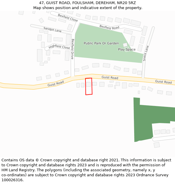 47, GUIST ROAD, FOULSHAM, DEREHAM, NR20 5RZ: Location map and indicative extent of plot