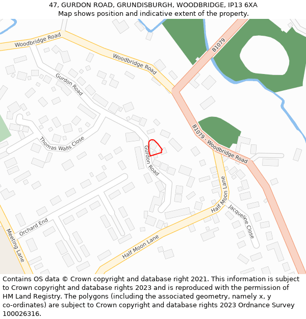 47, GURDON ROAD, GRUNDISBURGH, WOODBRIDGE, IP13 6XA: Location map and indicative extent of plot