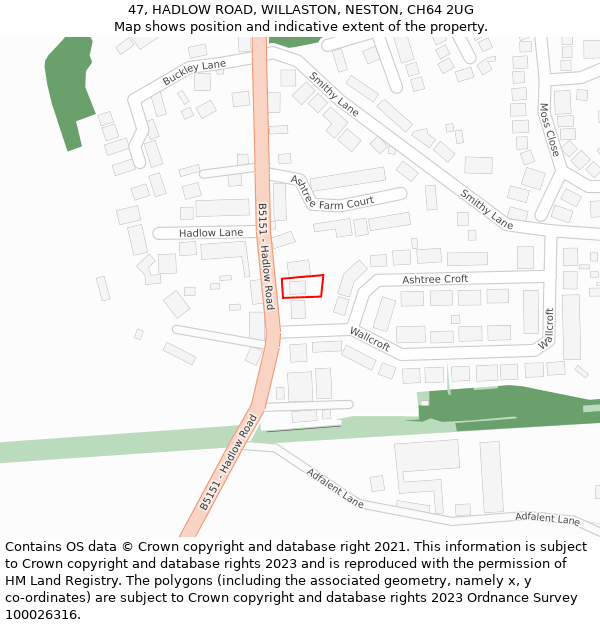 47, HADLOW ROAD, WILLASTON, NESTON, CH64 2UG: Location map and indicative extent of plot