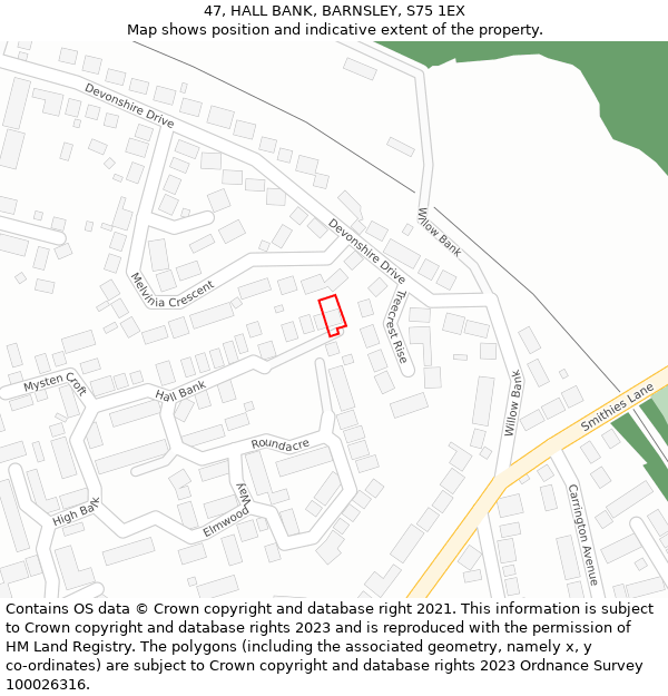 47, HALL BANK, BARNSLEY, S75 1EX: Location map and indicative extent of plot