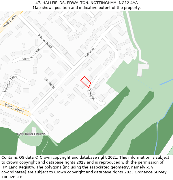 47, HALLFIELDS, EDWALTON, NOTTINGHAM, NG12 4AA: Location map and indicative extent of plot