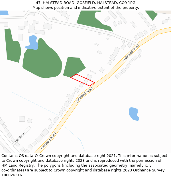 47, HALSTEAD ROAD, GOSFIELD, HALSTEAD, CO9 1PG: Location map and indicative extent of plot