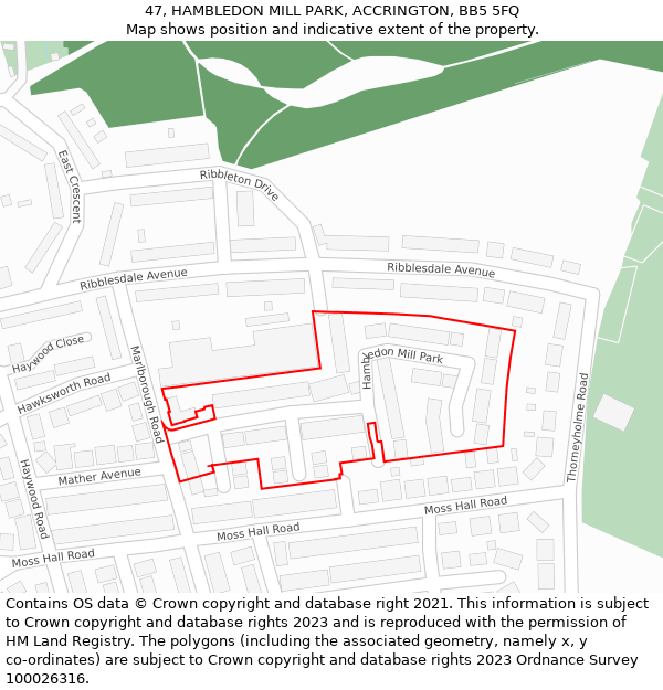 47, HAMBLEDON MILL PARK, ACCRINGTON, BB5 5FQ: Location map and indicative extent of plot