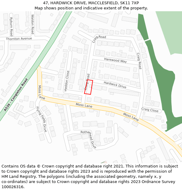 47, HARDWICK DRIVE, MACCLESFIELD, SK11 7XP: Location map and indicative extent of plot