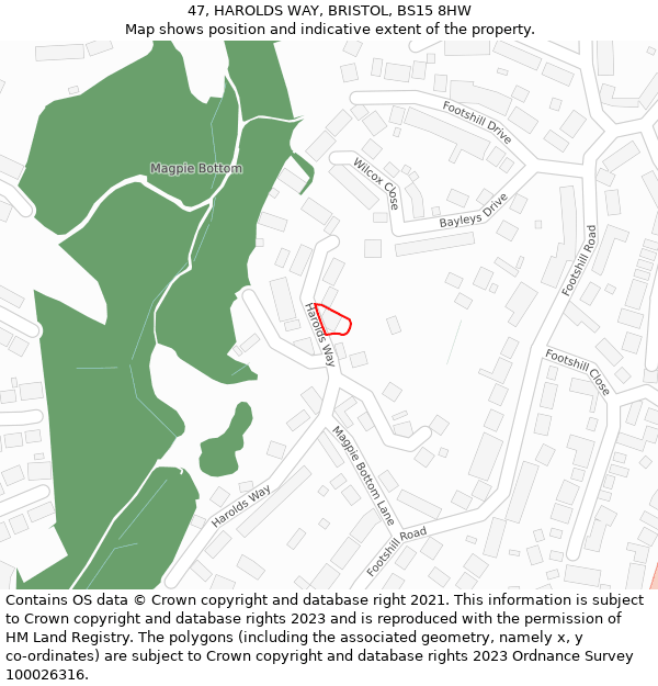 47, HAROLDS WAY, BRISTOL, BS15 8HW: Location map and indicative extent of plot