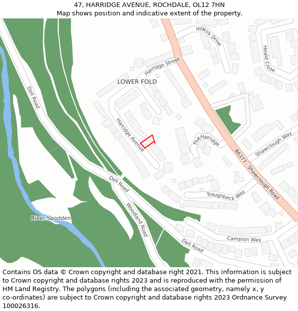 47, HARRIDGE AVENUE, ROCHDALE, OL12 7HN: Location map and indicative extent of plot
