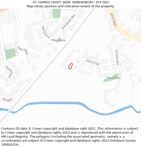 47, HARRIS CROFT, WEM, SHREWSBURY, SY4 5DU: Location map and indicative extent of plot