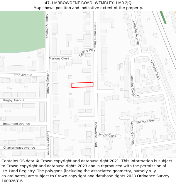 47, HARROWDENE ROAD, WEMBLEY, HA0 2JQ: Location map and indicative extent of plot