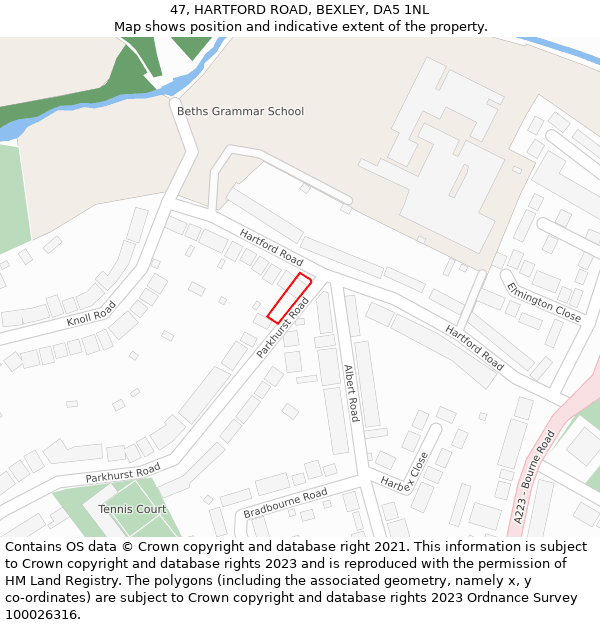 47, HARTFORD ROAD, BEXLEY, DA5 1NL: Location map and indicative extent of plot