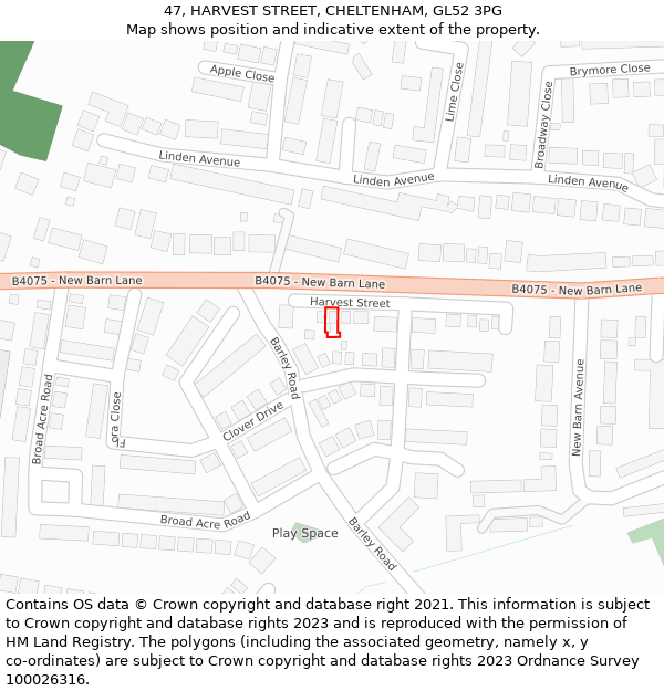 47, HARVEST STREET, CHELTENHAM, GL52 3PG: Location map and indicative extent of plot