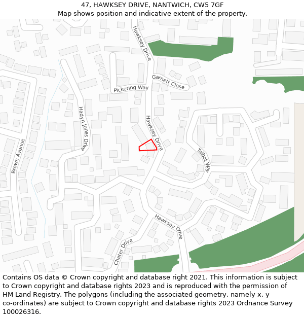 47, HAWKSEY DRIVE, NANTWICH, CW5 7GF: Location map and indicative extent of plot