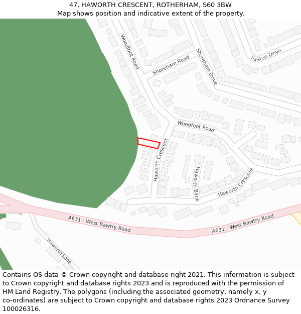 47, HAWORTH CRESCENT, ROTHERHAM, S60 3BW: Location map and indicative extent of plot