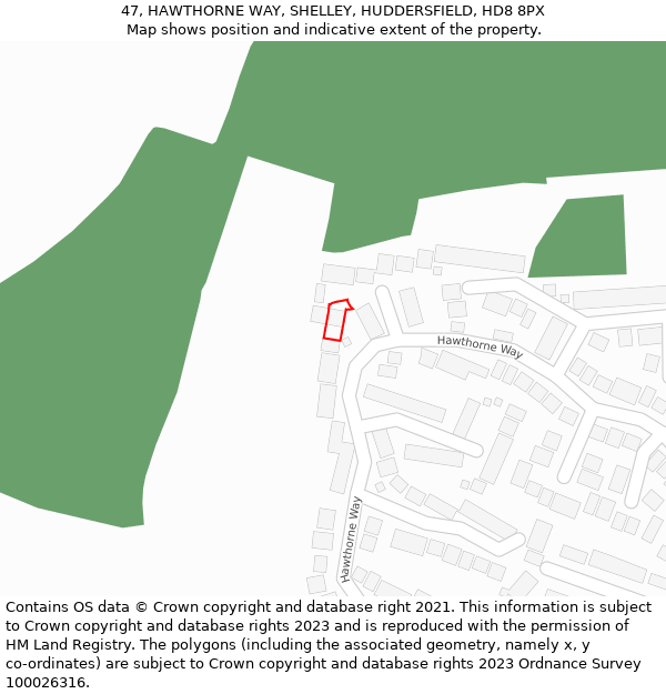47, HAWTHORNE WAY, SHELLEY, HUDDERSFIELD, HD8 8PX: Location map and indicative extent of plot