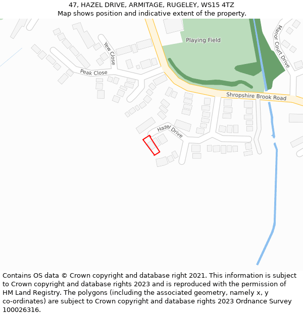 47, HAZEL DRIVE, ARMITAGE, RUGELEY, WS15 4TZ: Location map and indicative extent of plot