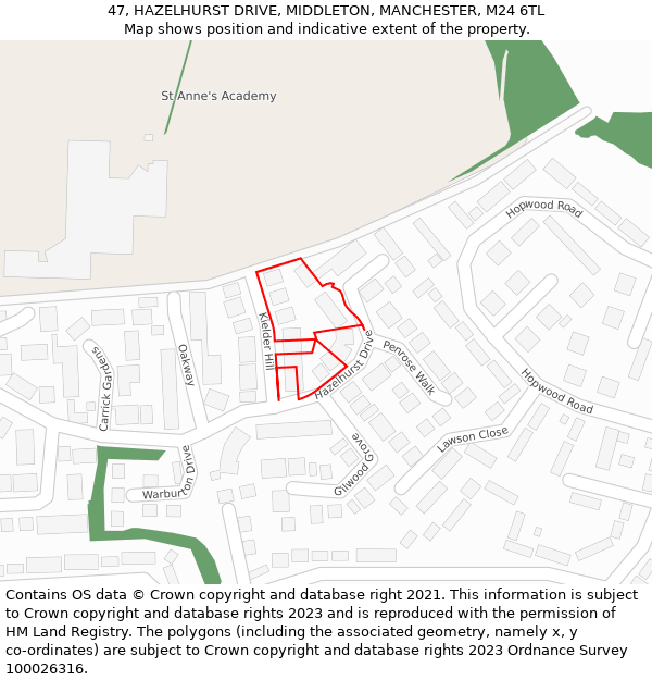 47, HAZELHURST DRIVE, MIDDLETON, MANCHESTER, M24 6TL: Location map and indicative extent of plot