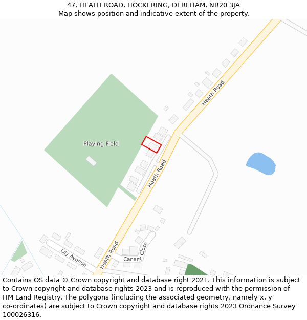 47, HEATH ROAD, HOCKERING, DEREHAM, NR20 3JA: Location map and indicative extent of plot