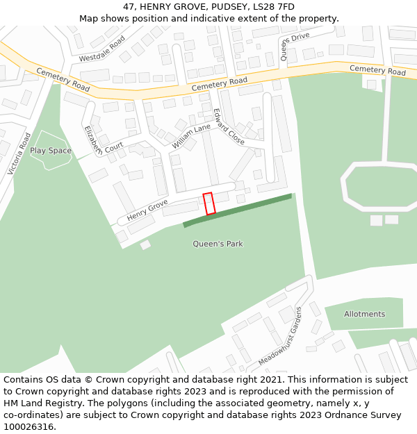 47, HENRY GROVE, PUDSEY, LS28 7FD: Location map and indicative extent of plot