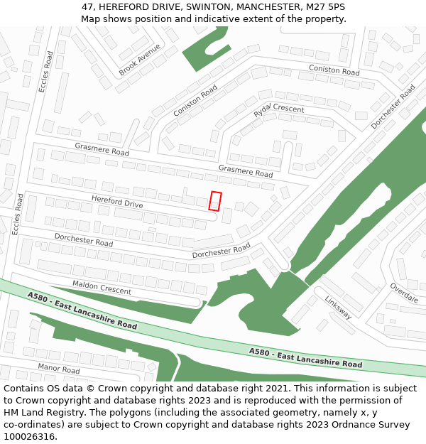 47, HEREFORD DRIVE, SWINTON, MANCHESTER, M27 5PS: Location map and indicative extent of plot