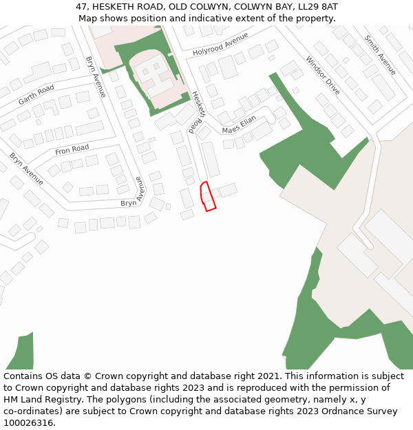 47, HESKETH ROAD, OLD COLWYN, COLWYN BAY, LL29 8AT: Location map and indicative extent of plot