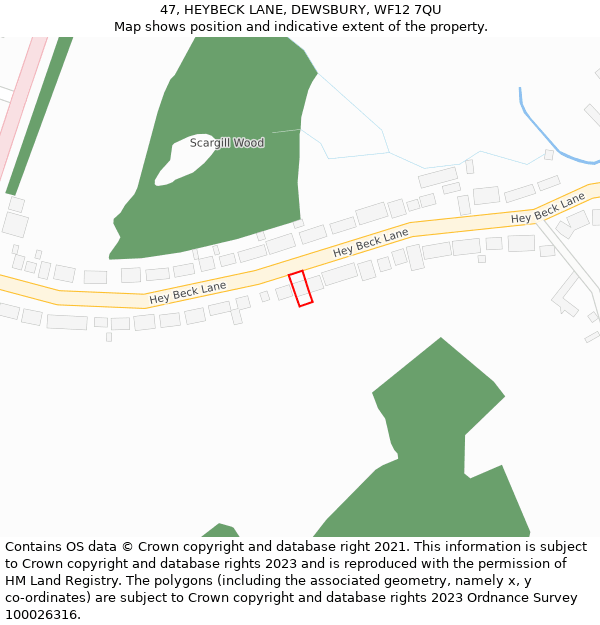 47, HEYBECK LANE, DEWSBURY, WF12 7QU: Location map and indicative extent of plot