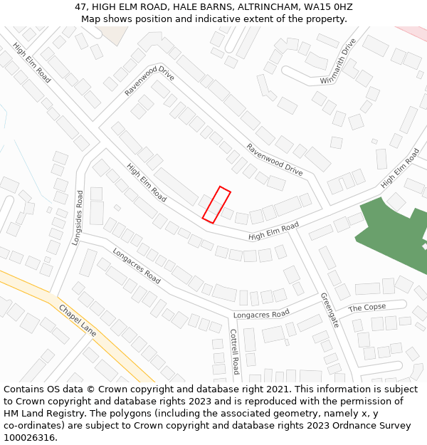 47, HIGH ELM ROAD, HALE BARNS, ALTRINCHAM, WA15 0HZ: Location map and indicative extent of plot
