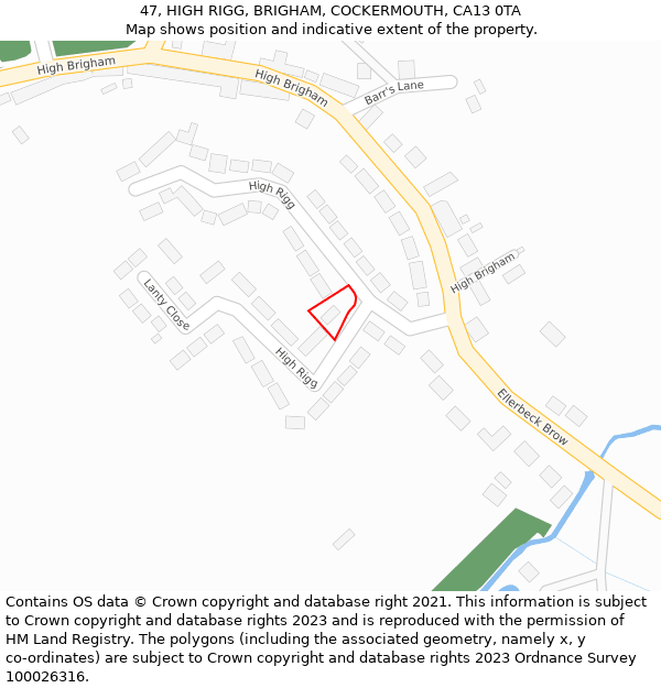 47, HIGH RIGG, BRIGHAM, COCKERMOUTH, CA13 0TA: Location map and indicative extent of plot