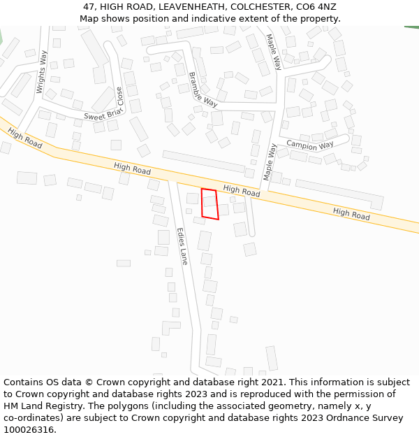 47, HIGH ROAD, LEAVENHEATH, COLCHESTER, CO6 4NZ: Location map and indicative extent of plot