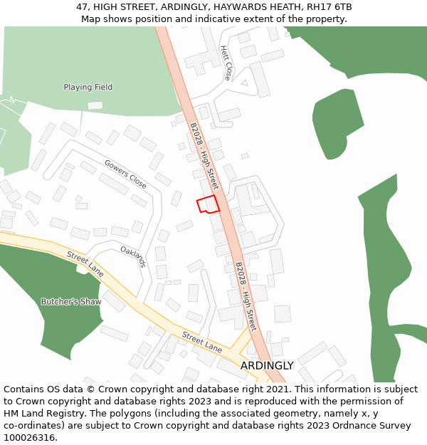 47, HIGH STREET, ARDINGLY, HAYWARDS HEATH, RH17 6TB: Location map and indicative extent of plot