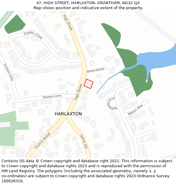 47, HIGH STREET, HARLAXTON, GRANTHAM, NG32 1JA: Location map and indicative extent of plot