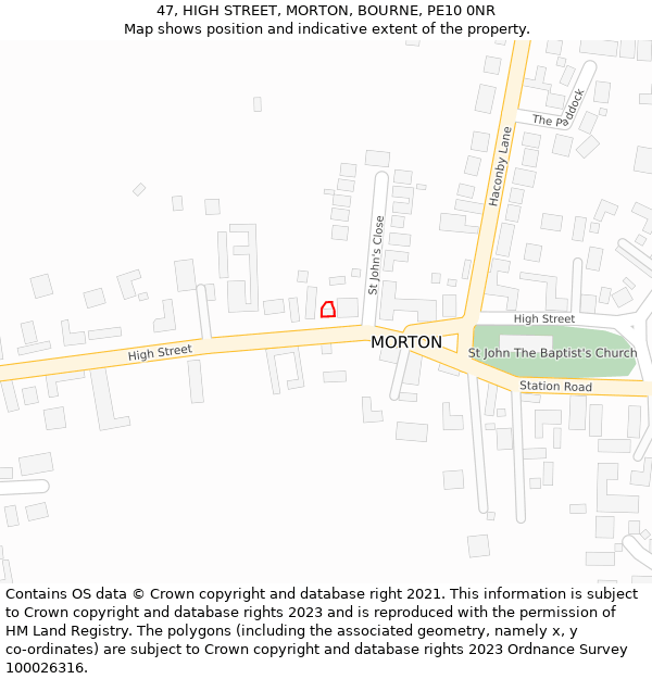 47, HIGH STREET, MORTON, BOURNE, PE10 0NR: Location map and indicative extent of plot