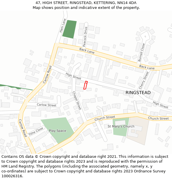 47, HIGH STREET, RINGSTEAD, KETTERING, NN14 4DA: Location map and indicative extent of plot