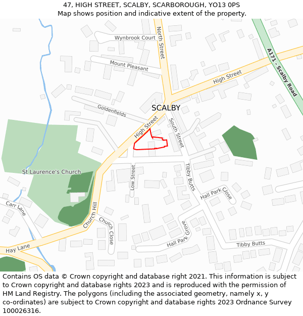 47, HIGH STREET, SCALBY, SCARBOROUGH, YO13 0PS: Location map and indicative extent of plot