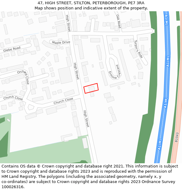 47, HIGH STREET, STILTON, PETERBOROUGH, PE7 3RA: Location map and indicative extent of plot