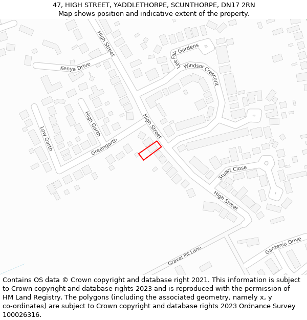 47, HIGH STREET, YADDLETHORPE, SCUNTHORPE, DN17 2RN: Location map and indicative extent of plot