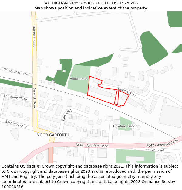 47, HIGHAM WAY, GARFORTH, LEEDS, LS25 2PS: Location map and indicative extent of plot