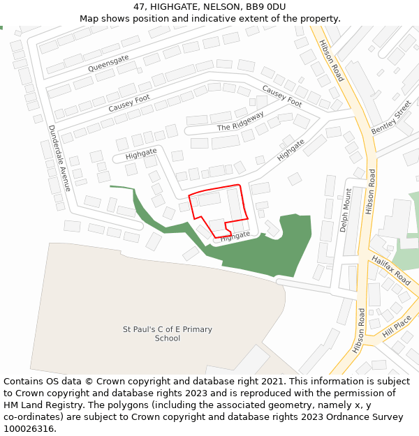 47, HIGHGATE, NELSON, BB9 0DU: Location map and indicative extent of plot