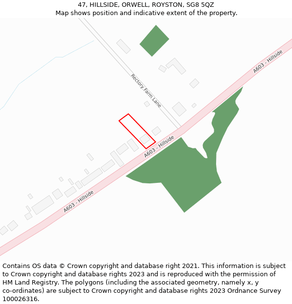 47, HILLSIDE, ORWELL, ROYSTON, SG8 5QZ: Location map and indicative extent of plot