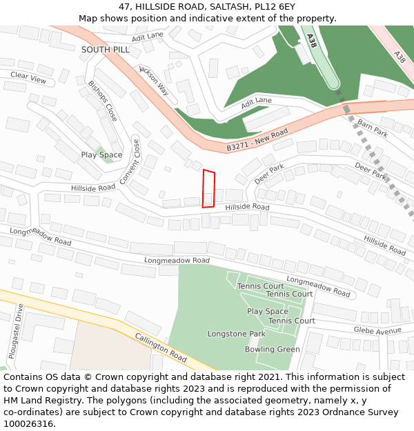 47, HILLSIDE ROAD, SALTASH, PL12 6EY: Location map and indicative extent of plot