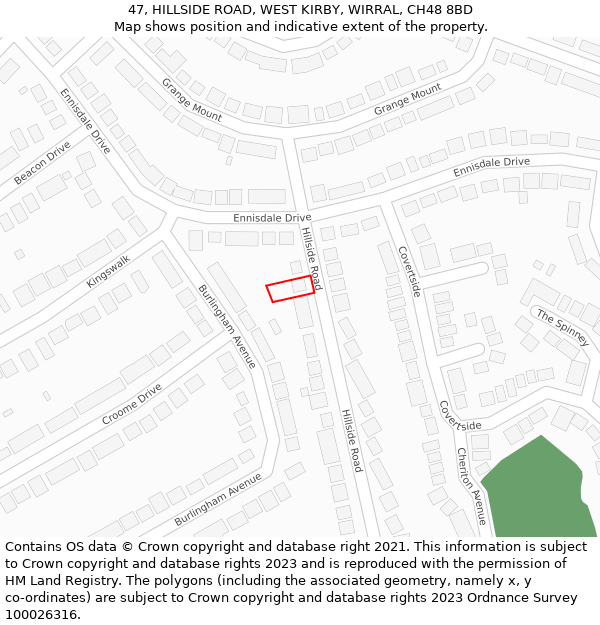 47, HILLSIDE ROAD, WEST KIRBY, WIRRAL, CH48 8BD: Location map and indicative extent of plot