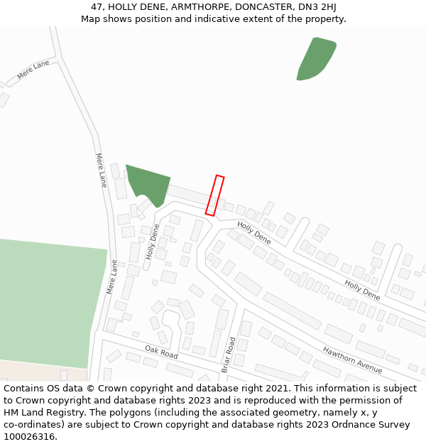 47, HOLLY DENE, ARMTHORPE, DONCASTER, DN3 2HJ: Location map and indicative extent of plot