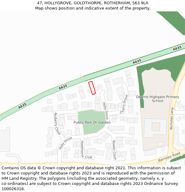 47, HOLLYGROVE, GOLDTHORPE, ROTHERHAM, S63 9LA: Location map and indicative extent of plot