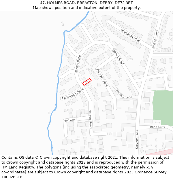 47, HOLMES ROAD, BREASTON, DERBY, DE72 3BT: Location map and indicative extent of plot