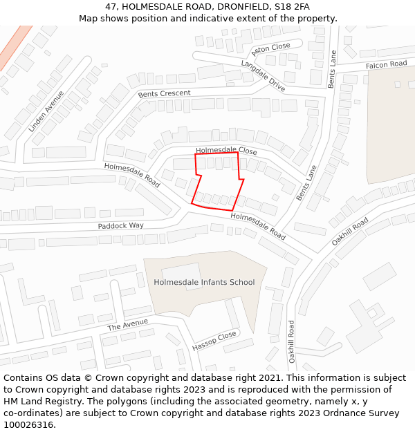 47, HOLMESDALE ROAD, DRONFIELD, S18 2FA: Location map and indicative extent of plot