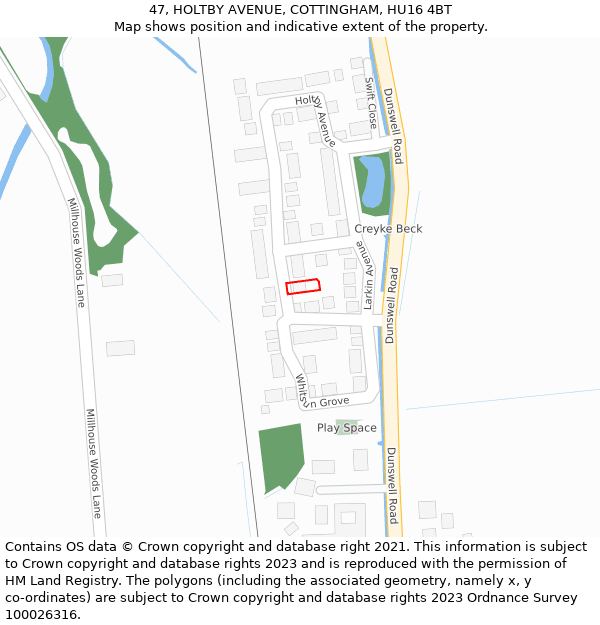 47, HOLTBY AVENUE, COTTINGHAM, HU16 4BT: Location map and indicative extent of plot