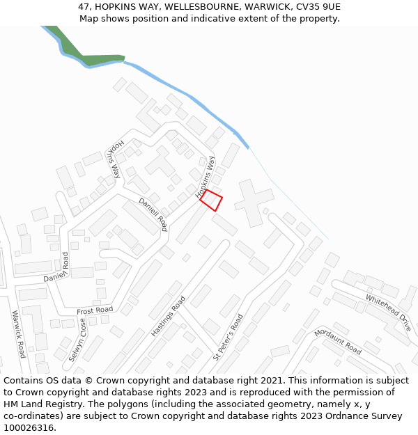 47, HOPKINS WAY, WELLESBOURNE, WARWICK, CV35 9UE: Location map and indicative extent of plot