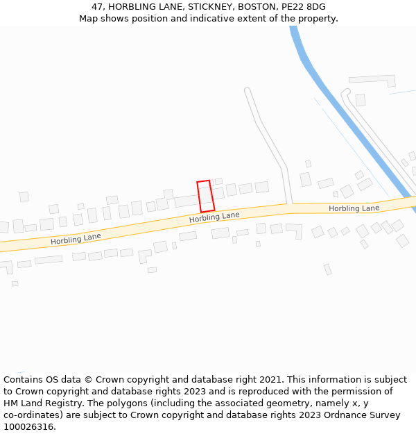 47, HORBLING LANE, STICKNEY, BOSTON, PE22 8DG: Location map and indicative extent of plot