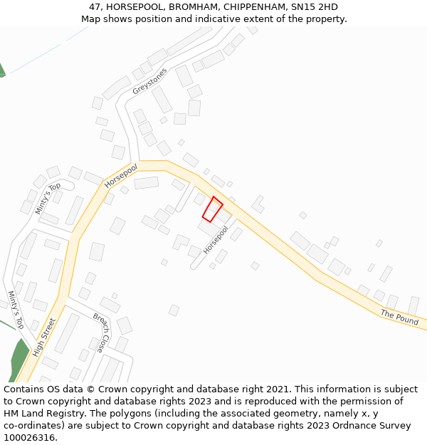 47, HORSEPOOL, BROMHAM, CHIPPENHAM, SN15 2HD: Location map and indicative extent of plot