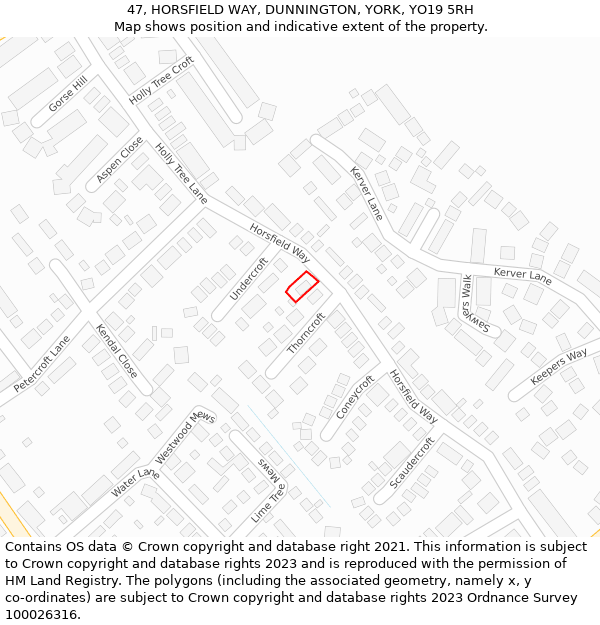 47, HORSFIELD WAY, DUNNINGTON, YORK, YO19 5RH: Location map and indicative extent of plot