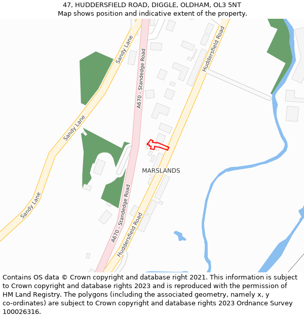 47, HUDDERSFIELD ROAD, DIGGLE, OLDHAM, OL3 5NT: Location map and indicative extent of plot